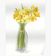 Narzissen-Blumenstrauß, gelbe Blumen, Vögel und Berry Studio Poster