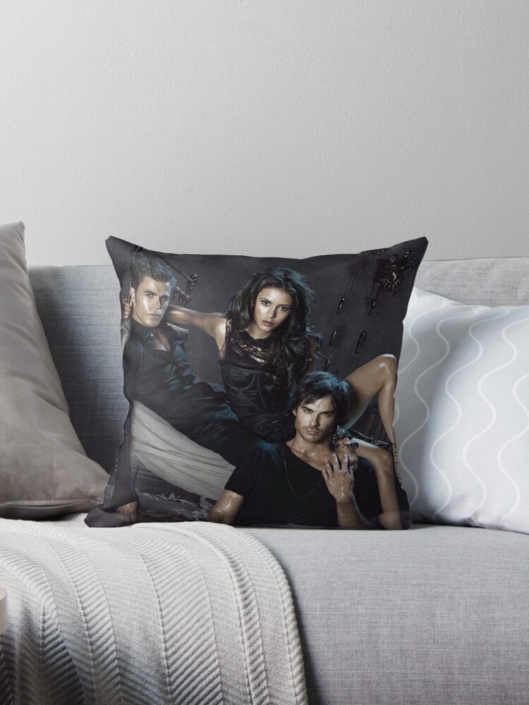 Elena Damon And Stefan The Vampire Diaries Season 2 Promotional Poster Throw Pillow By Shipwithme