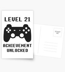 LEVEL 21 ACHIEVEMENT UNLOCKED Controller retro video games 21st birthday Postcards