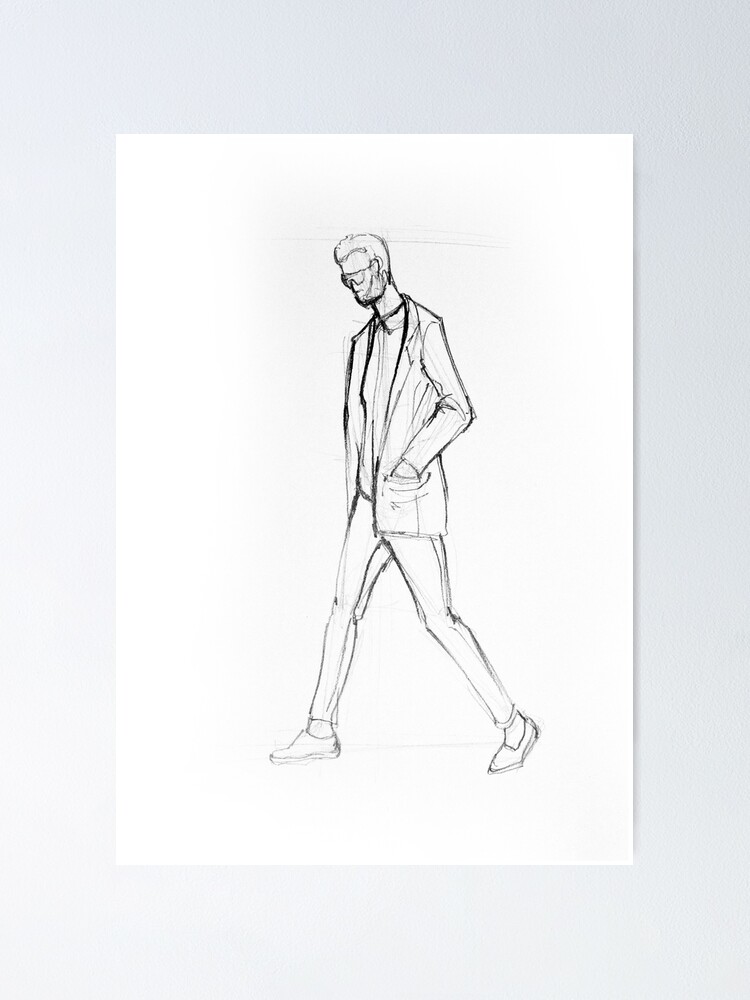 Drawing Illustration Sketch Of Man Walking Poster