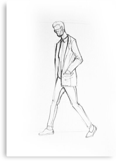 Drawing Illustration Sketch Of Man Walking Metal Print By Oanaunciuleanu