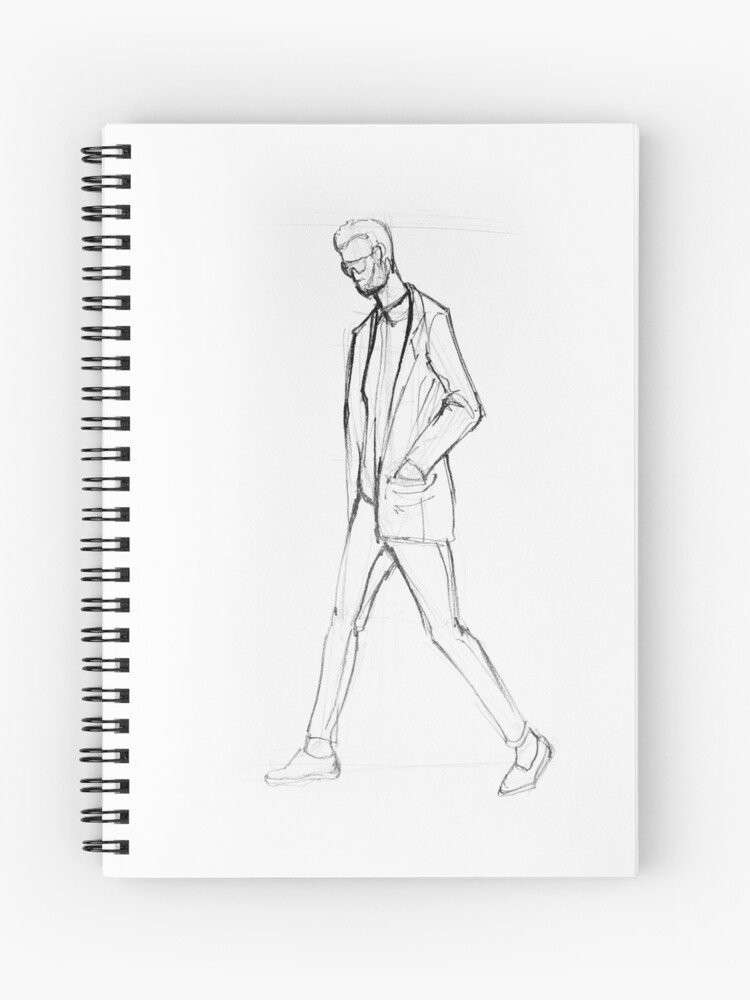 Drawing Illustration Sketch Of Man Walking Spiral Notebook