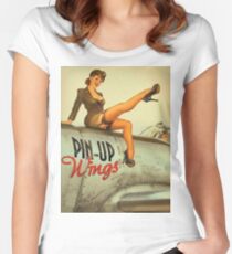 Pin up sexy girl pilot on a plane, army poster Women's Fitted Scoop T-Shirt