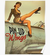 Pin-up sexy Mädchen Pilot auf einem Flugzeug, Armee Poster Poster