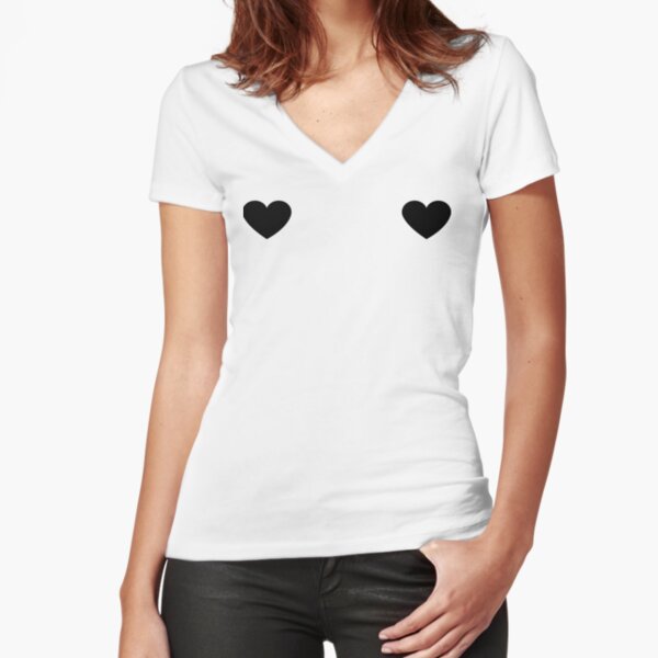 deux coeurs noirs T-shirt moulant col V