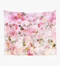 Vintage pink pastel watercolor floral pattern Wall Tapestry