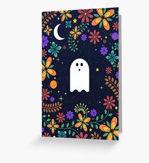 Spoopy Netter Geist. Halloween-Dekor. Netter Geist Dia De Los Muertos. Orange Allheiligt Eve Floral Illustration. Grußkarte