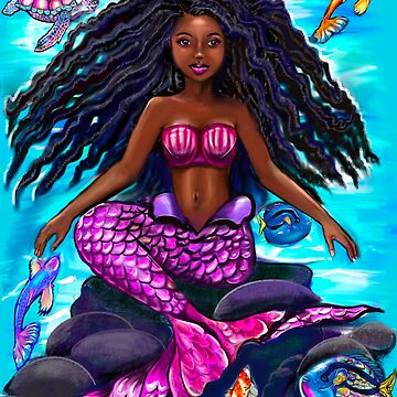 Impression photo for Sale avec l'œuvre « Afro Mermaid - Sirène fille noire  » de l'artiste BestStuffDepot