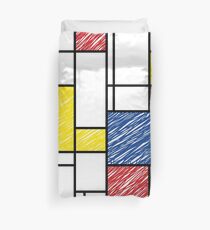 Mondrian Scribbles Minimalist De Stijl Modern Art Duvet Cover