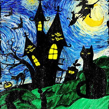 Scary Night Cat Van Gogh Starry Night Halloween