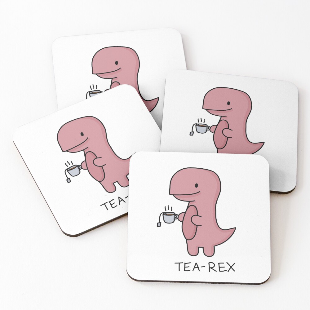 'Tea-Rex' Illustration Coasters (Set of 4)