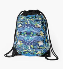 Blue Peacock Love Drawstring Bag