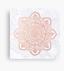 Rose Gold Mandala on White Marble Canvas Print