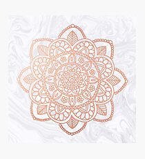 Rose Gold Mandala on White Marble Photographic Print