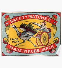 Antique Matchbox Label Ostrich Harness Racing Kobe Japan Poster