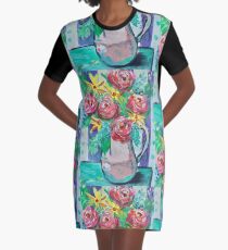 Summer Coffee Cup Bouquet Graphic T-Shirt Dress