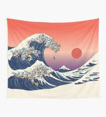 The Great Wave of English Bulldog Wall Tapestry