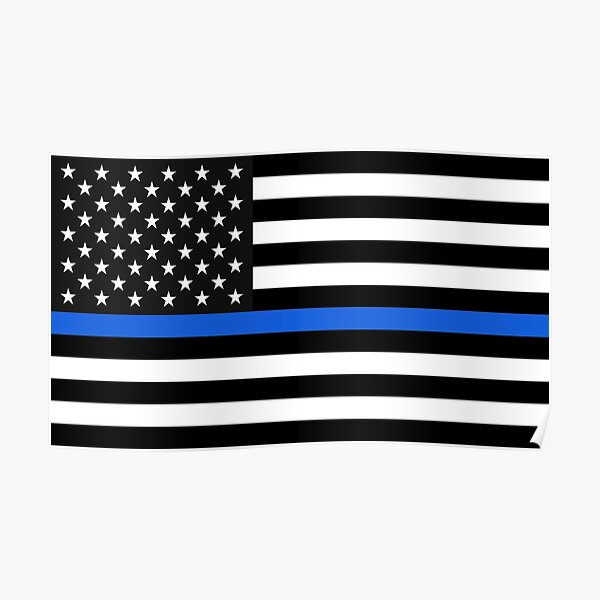 Thin Blue Line Distressed American Flag Gray and White Wall Decoration Poster
