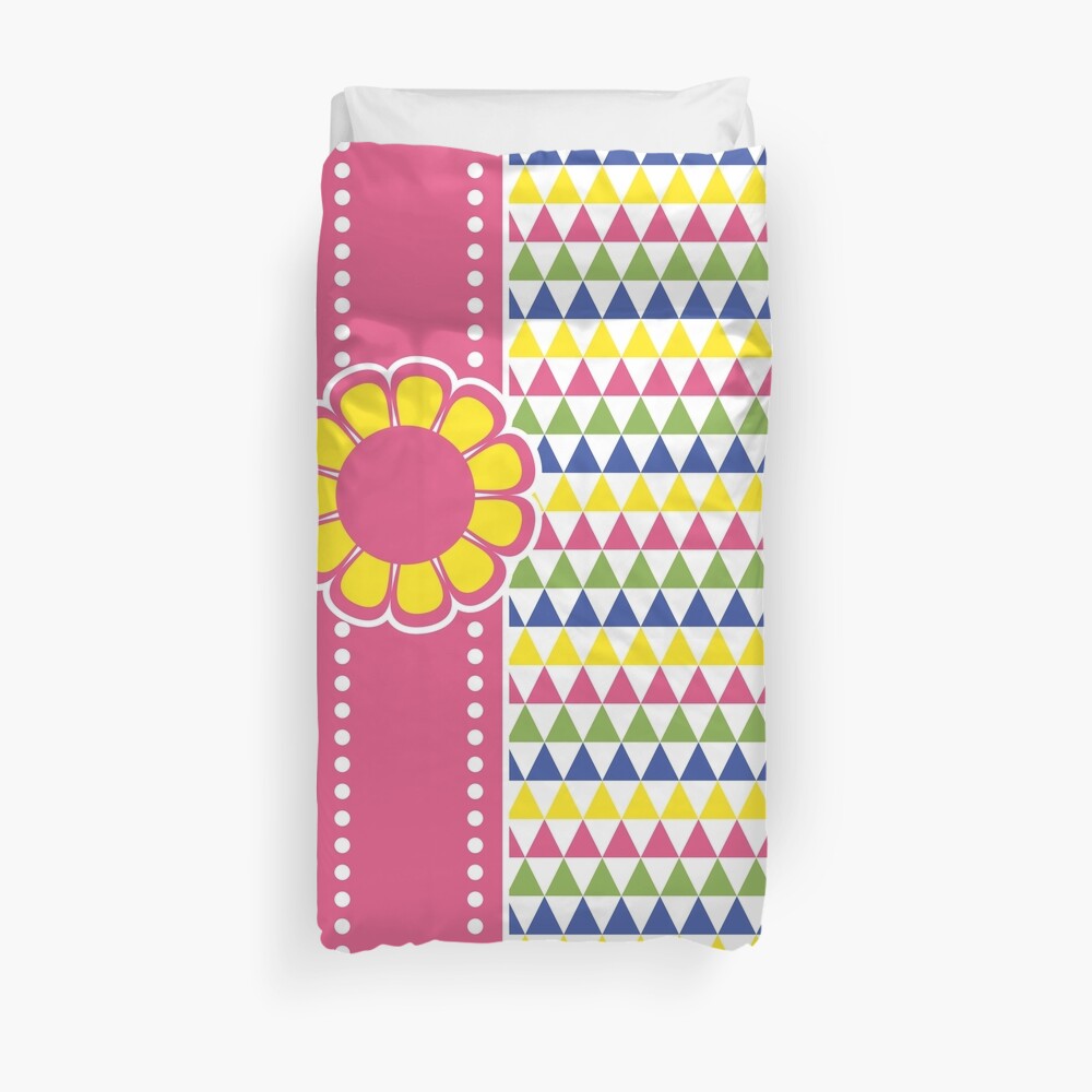 Colorful Geometric Pyramid Flower Ribbon Yellow Pink Green Duvet Cover