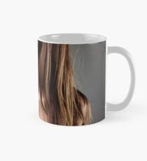 Beautiful woman with deep cleavage on gray background Classic Mug