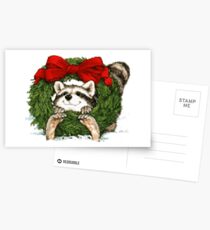 Vintage Christmas Wreath Decoration And Raccoon Postcards