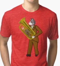 Male Cat playing Tuba Tri-blend T-Shirt