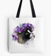 Cat in a Wreath of Lilac Tote Bag