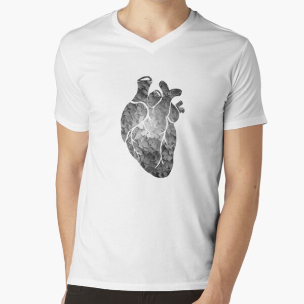 Black and white flower heart V-Neck T-Shirt