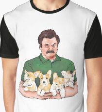 Camiseta gráfica Ron Swanson Holding Corgi Puppies