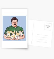 Ron Swanson Holding Corgi Puppies Postcards