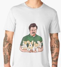 Ron Swanson Holding Corgi Puppies Men's Premium T-Shirt