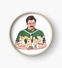 Ron Swanson Holding Corgi Puppies Clock