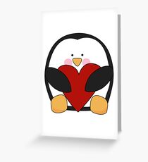 Valentine's Penguin holding heart Greeting Card