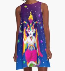 1997 Neonregenbogen Baphomet A-Linien Kleid