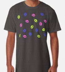 80er Jahre Neon Pink Kuss Pop Art Liebe Romantik Leidenschaft Lippen in gelb grün blau Longshirt