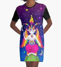 1997 Neon Rainbow Baphomet Graphic T-Shirt Dress