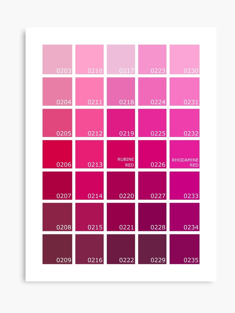 Pantone Pink Colour Chart