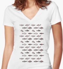 Fishes in Geometrics Women's Fitted V-Neck T-Shirt