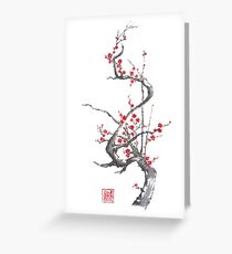 Chinese plum tree blossom sumi-e painting Greeting Card