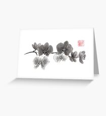 Curious orchid sumi-e painting Greeting Card