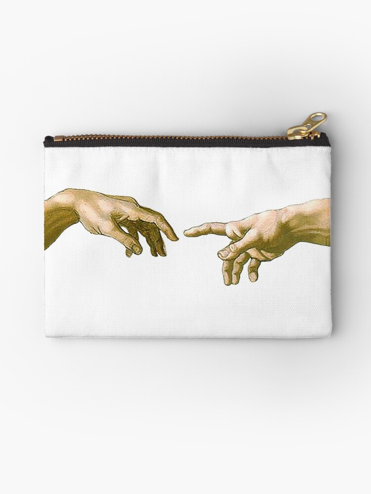 Touch Of God The Creation Of Adam Close Up Michelangelo 1510 Genesis Ceiling Sistine Chapel Rome On White Zipper Pouch By Tom Hill
