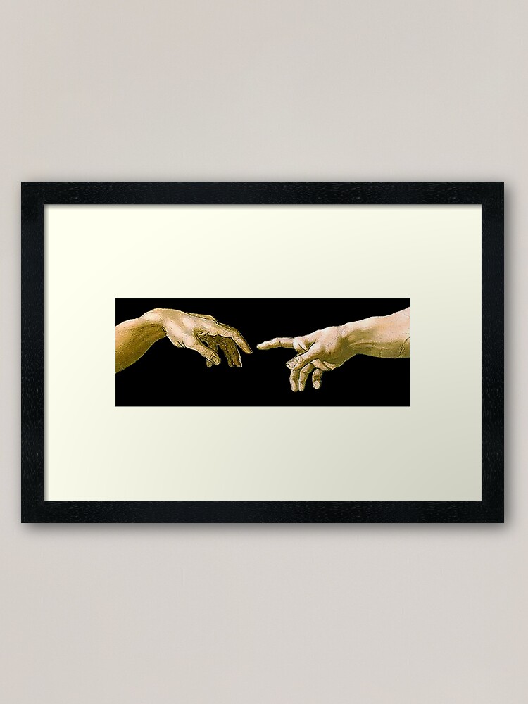 Touch Of God The Creation Of Adam Close Up Michelangelo 1510 Genesis Ceiling Sistine Chapel Rome On Black Framed Art Print
