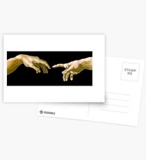Touch of God, The Creation of Adam, (close up), Michelangelo, 1510, Genesis, Ceiling, Sistine Chapel, Rome, on BLACK Postcards