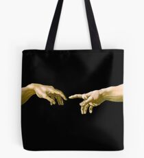 Touch of God, The Creation of Adam, (close up), Michelangelo, 1510, Genesis, Ceiling, Sistine Chapel, Rome, on BLACK Tote Bag