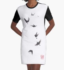 Black pennant sumi-e painting Graphic T-Shirt Dress