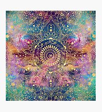 Gold watercolor and nebula mandala Photographic Print