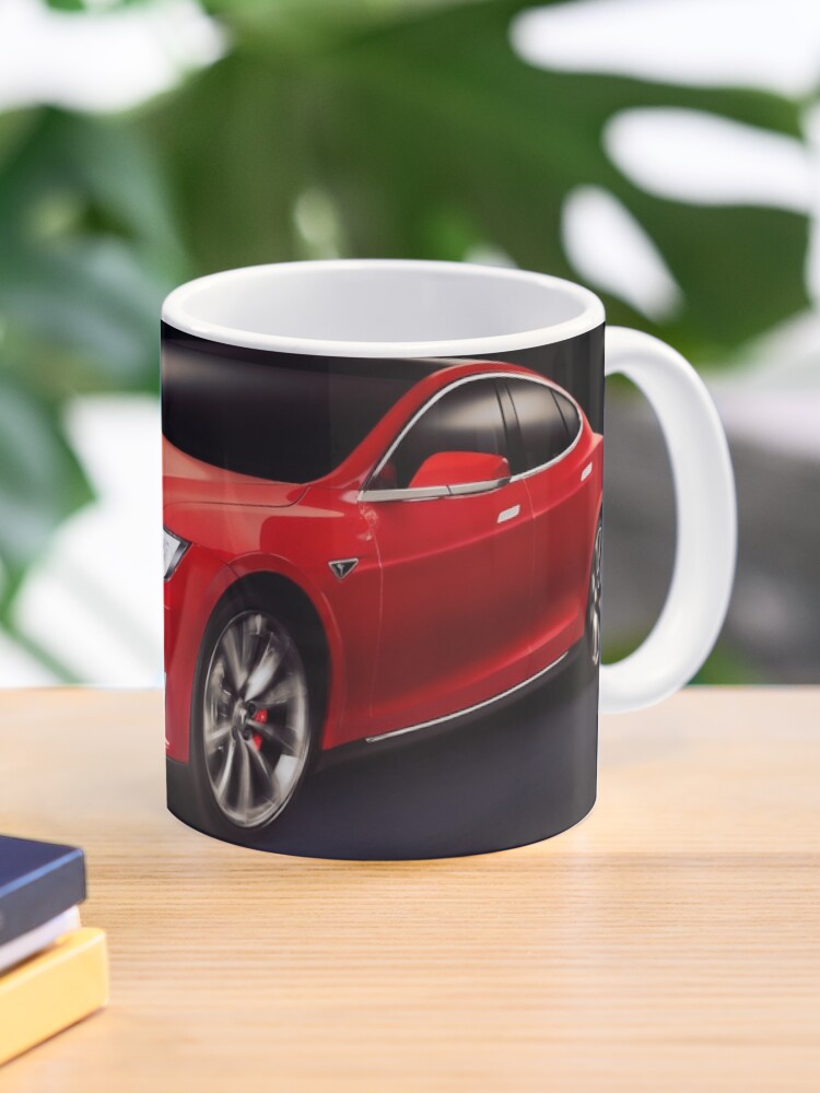 Tesla Model S Red Luxury Electric Car Outdoors Art Photo Print Mug