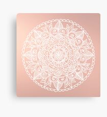 White Mandala on Rose Gold Canvas Print