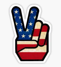 Vintage Peace Sign Fingers American Flag Sticker