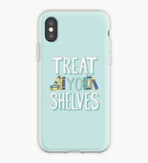 Treat Yo Shelves - Book Nerd Quote - Blue Yellow iPhone Case
